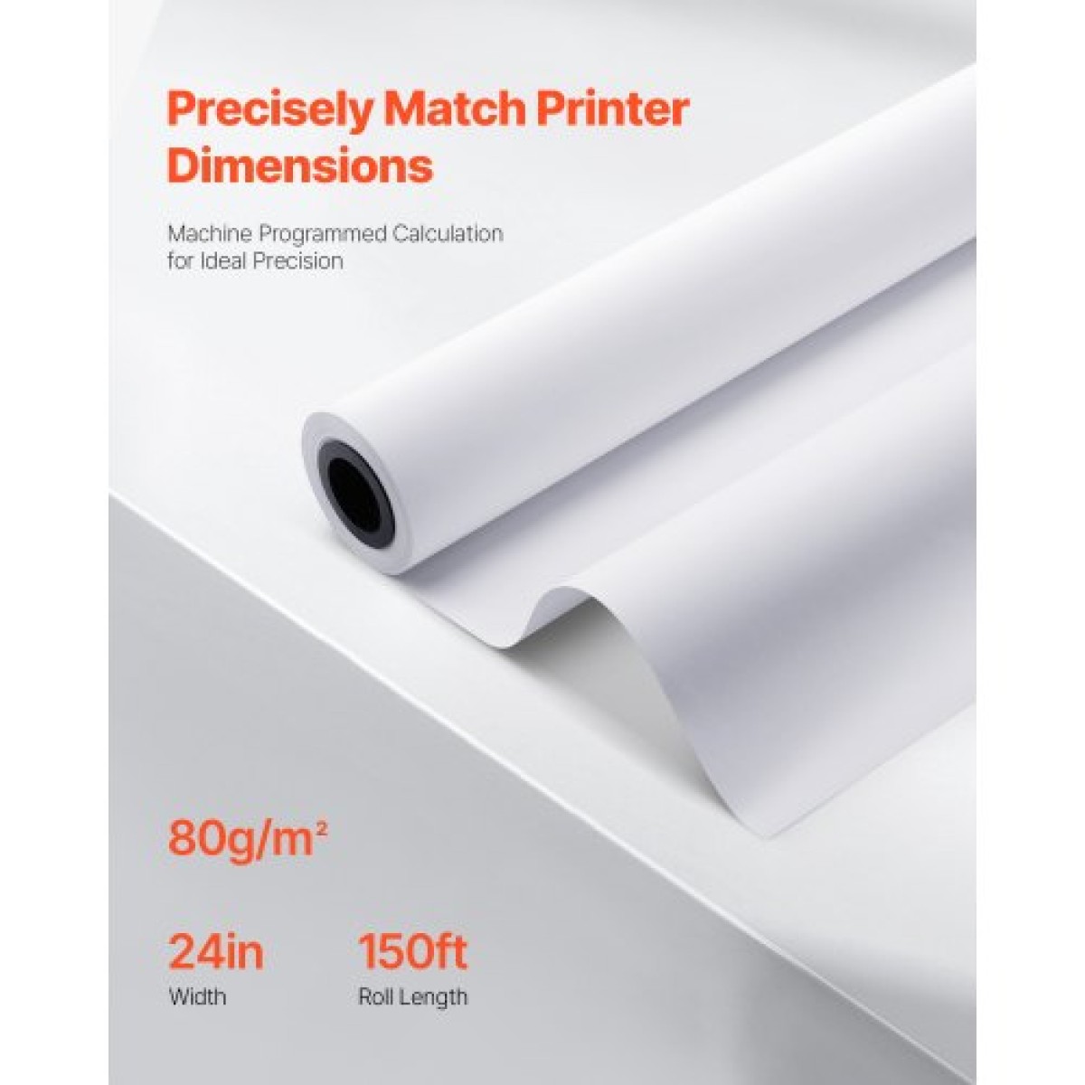Χαρτί ευρείας μορφής VEVOR, 609,6 mm x 45,7 m Roll Plotter, 2 Rolls CAD Bond Rolls με 50,8 mm Core, 80 Rolls Plotter GSM, για σχέδια CAD, μηχανολογικά σχέδια, χάρτες GIS και αρχιτεκτονικά σχέδια