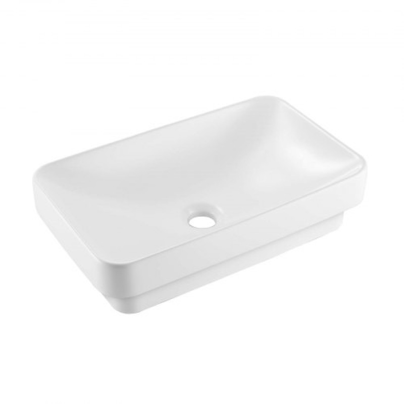 VEVOR Semi Recessed Bathroom Sink, 490 x 305 mm Rectangular White Ceramic Vessel Sink with 45 mm Drain Hole, Drop in Modern Lavatory Vanity Bath Wash Bowl Basin, Rectangle for Bathroom Small Space