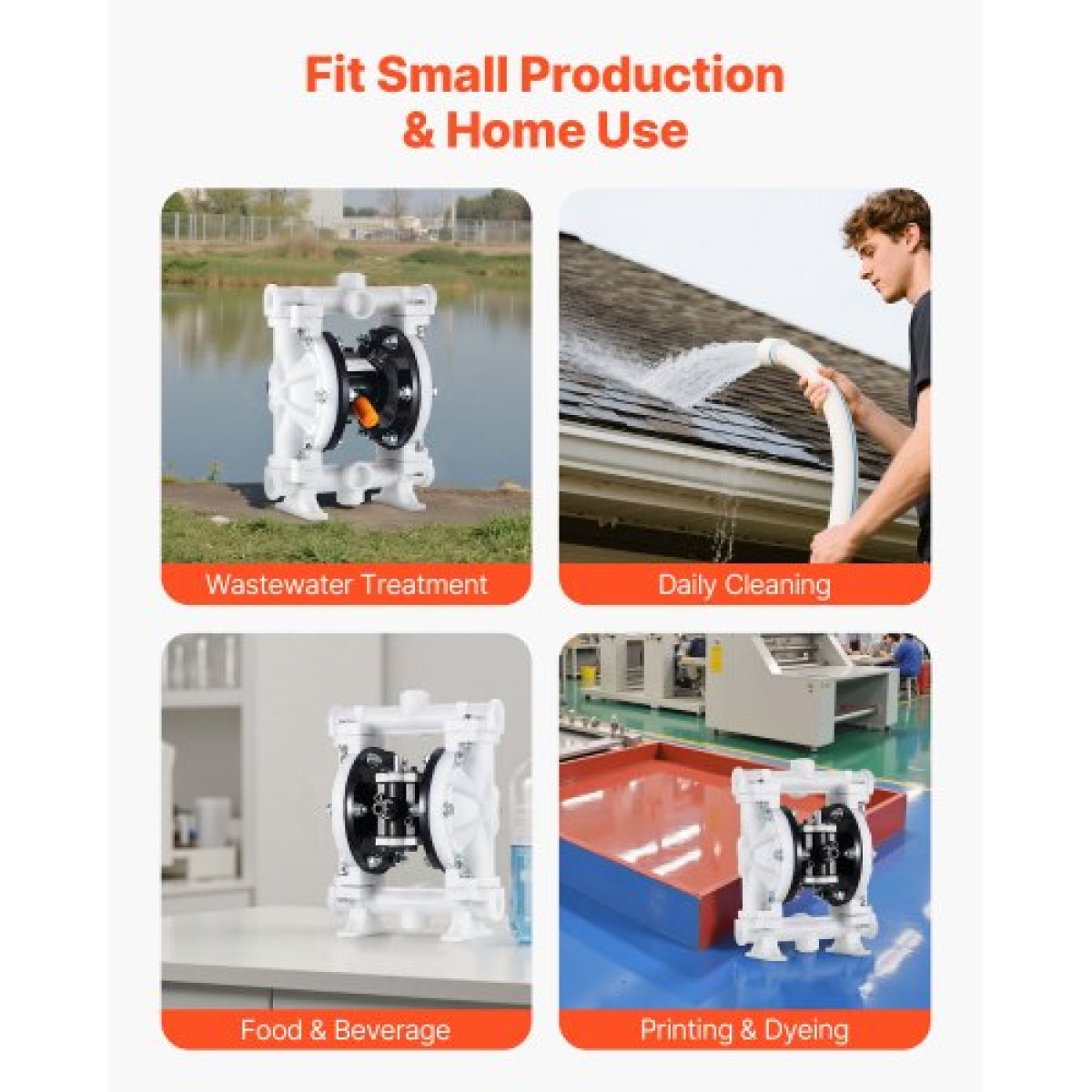 VEVOR Air Operated Double Diaphragm Pump, 17 L/min Max, Standard Init & Out Out Air Pneumatic Waste Oil Transfer Pump, Σώμα πολυπροπυλενίου, Διπλά διαφράγματα, για πετρέλαιο, γράσο, κηροζίνη, βενζίνη