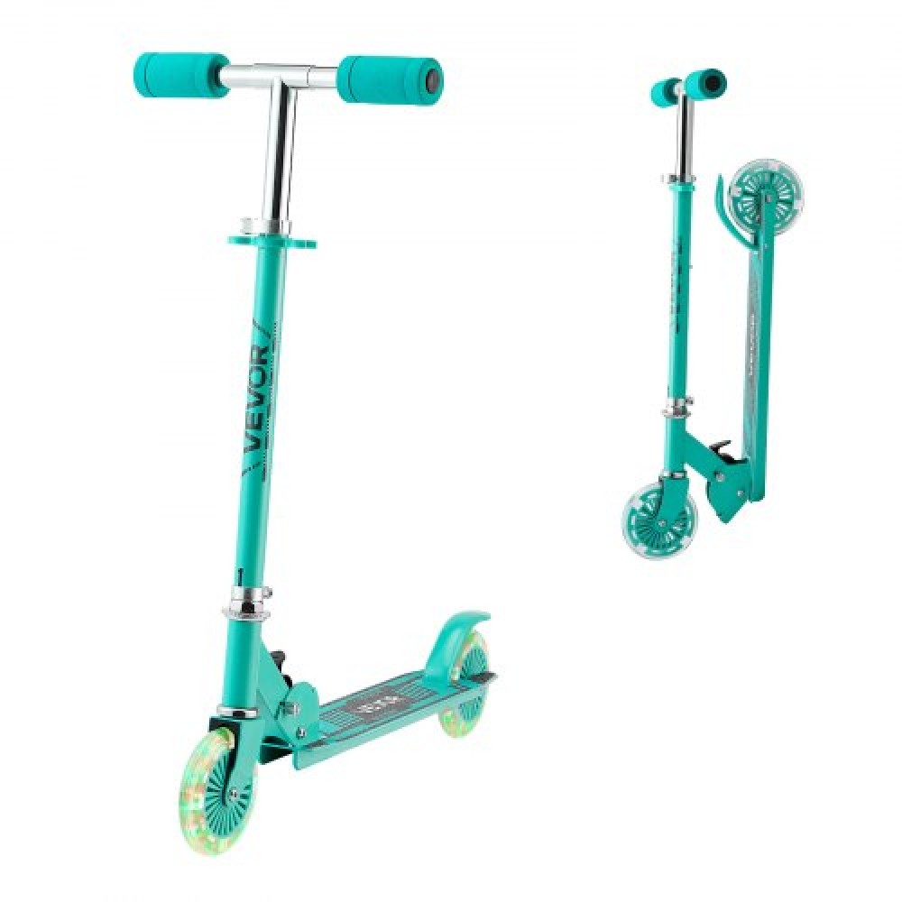 VEVOR Kick Scooter for Kids Ages 3+, 2-Wheel Toddler Scooter with Light-Up Wheels, Adjustable Height Handlebar, Wide Anti-Slip Deck, Foldable Lightweight Frame for Boys and Girls up to 49.9 kg, Green