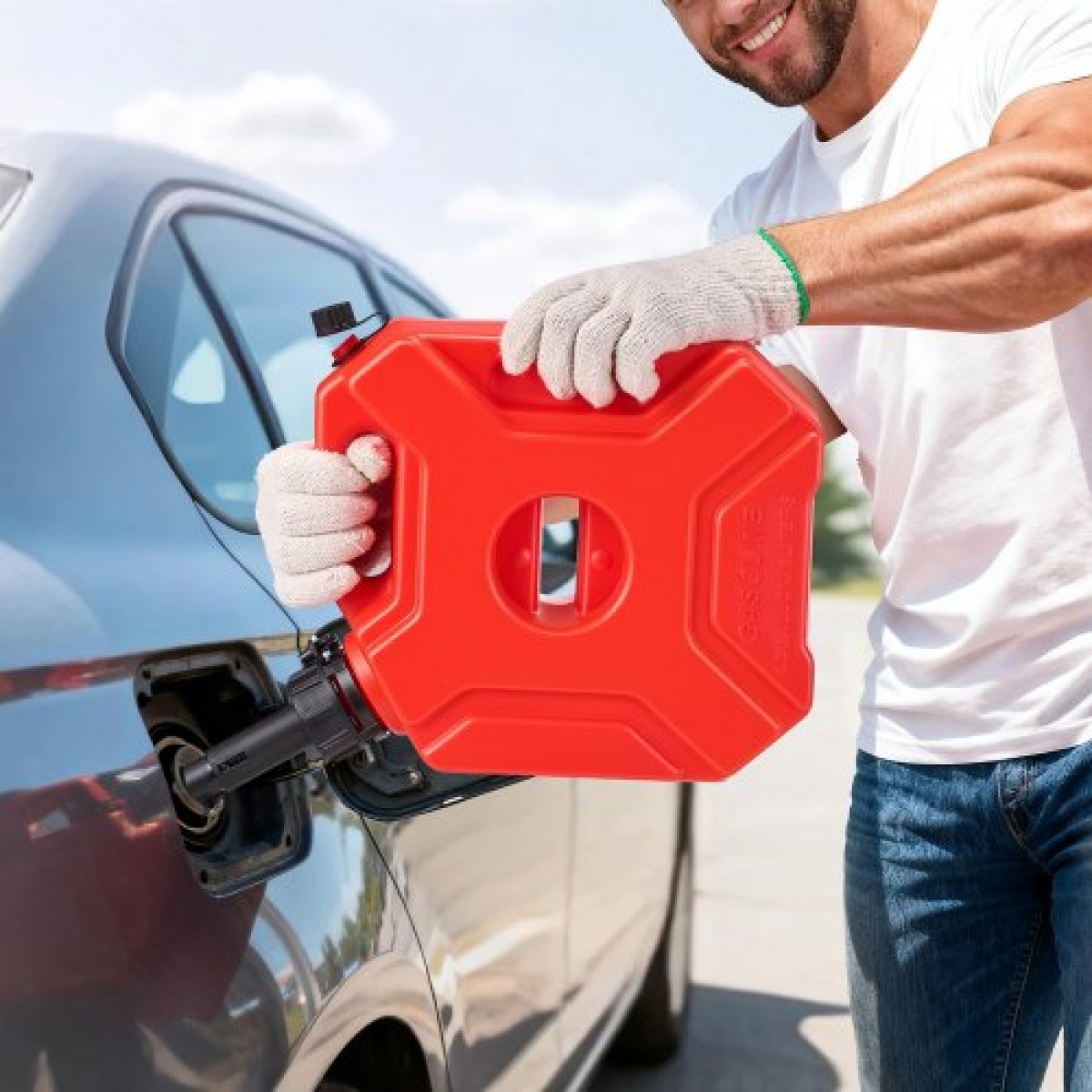 Δοχείο καυσίμου VEVOR, 5 L, δοχείο υγραερίου με στόμιο και βραχίονα που κλειδώνει, Μέγιστος ρυθμός ροής 15 L/min, Ασφαλές και στεγανό, φορητό επίπεδο δοχείο υγρού για τα περισσότερα αυτοκίνητα ATV UTV μοτοσικλετών, κόκκινο