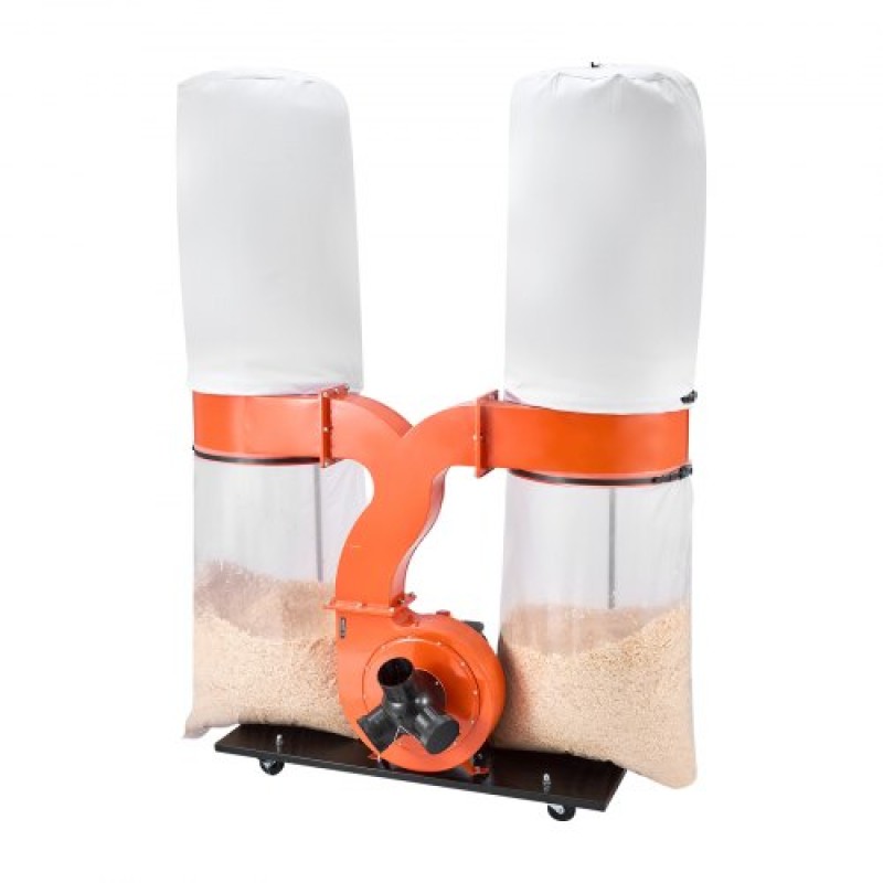 VEVOR Dust Collector, 1550 CFM 2,5 Micron Vortex Cone Dust Collectors, 3,0HP Sawdust Collector System with Two Dusts Collector Bags 132,5L & Two Filter Bags 159L, 2800 RPM, Non-woven Fabric
