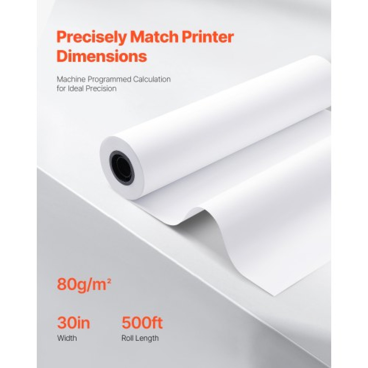 Χαρτί ευρείας μορφής VEVOR, 762 mm x 152,4 m Roll Plotter, 2 Rolls CAD Bond Rolls με 76,2 mm Core, 80 Rolls Plotter GSM, για σχέδια CAD, μηχανολογικά σχέδια, χάρτες GIS και αρχιτεκτονικά σχέδια