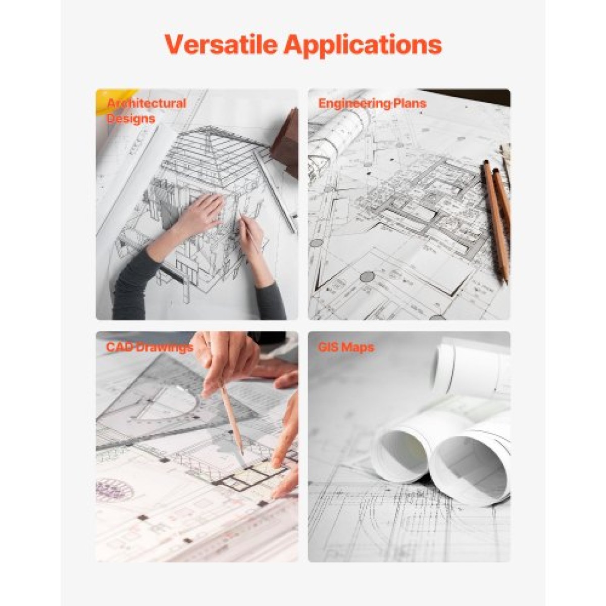 Χαρτί ευρείας μορφής VEVOR, 762 mm x 152,4 m Roll Plotter, 2 Rolls CAD Bond Rolls με 76,2 mm Core, 80 Rolls Plotter GSM, για σχέδια CAD, μηχανολογικά σχέδια, χάρτες GIS και αρχιτεκτονικά σχέδια