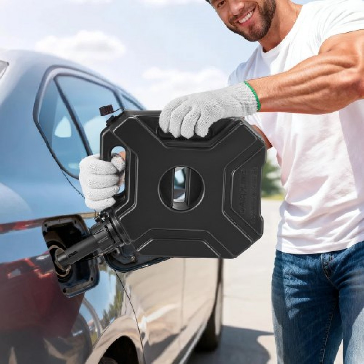 Δοχείο καυσίμου VEVOR, 5 L, δοχείο αερίου με στόμιο και βραχίονα που κλειδώνει, Μέγιστος ρυθμός ροής 15 L/min, Ασφαλές και στεγανό, φορητό επίπεδο δοχείο υγρού για τα περισσότερα αυτοκίνητα ATV UTV μοτοσικλετών, μαύρο