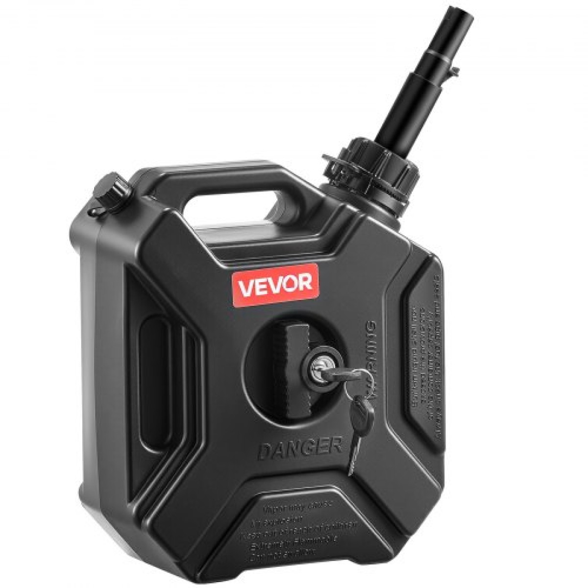 Δοχείο καυσίμου VEVOR, 5 L, δοχείο αερίου με στόμιο και βραχίονα που κλειδώνει, Μέγιστος ρυθμός ροής 15 L/min, Ασφαλές και στεγανό, φορητό επίπεδο δοχείο υγρού για τα περισσότερα αυτοκίνητα ATV UTV μοτοσικλετών, μαύρο