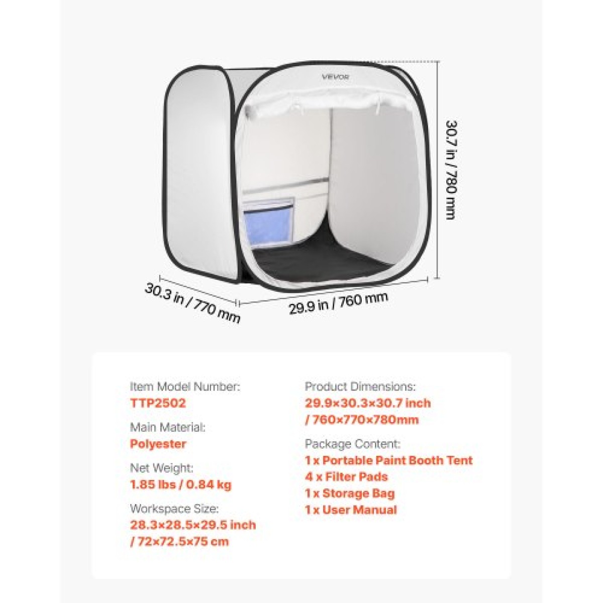 Φορητή σκηνή VEVOR Paint Booth, 720 x 725 x 750mm Pop-Up φορητή σκηνή βαφής με διχτυωτή πόρτα, σκηνές βαφής με σπρέι για ντουλάπια, καρέκλες, μοντέλα, τραπέζια, σχέδιο Pop-up, αποτελεσματική ροή αέρα
