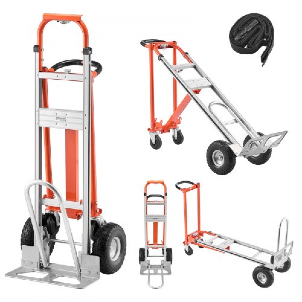 VEVOR 4 in 1 Hand Truck, 453,6 kg Χωρητικότητα φόρτωσης για λειτουργία 4 τροχών, Convertible Hand Truck Dolly με αντιολισθητική λαβή & ρόδες, φορητό τρόλεϊ από κράμα αλουμινίου για μετακίνηση σπίτι, γραφείο, αποθήκη