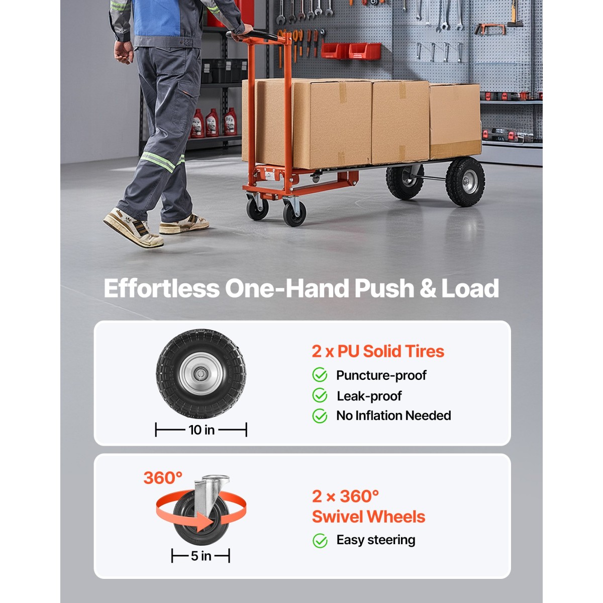 VEVOR 4 in 1 Hand Truck, 453,6 kg Χωρητικότητα φόρτωσης για λειτουργία 4 τροχών, Convertible Hand Truck Dolly με αντιολισθητική λαβή & ρόδες, φορητό τρόλεϊ από κράμα αλουμινίου για μετακίνηση σπίτι, γραφείο, αποθήκη
