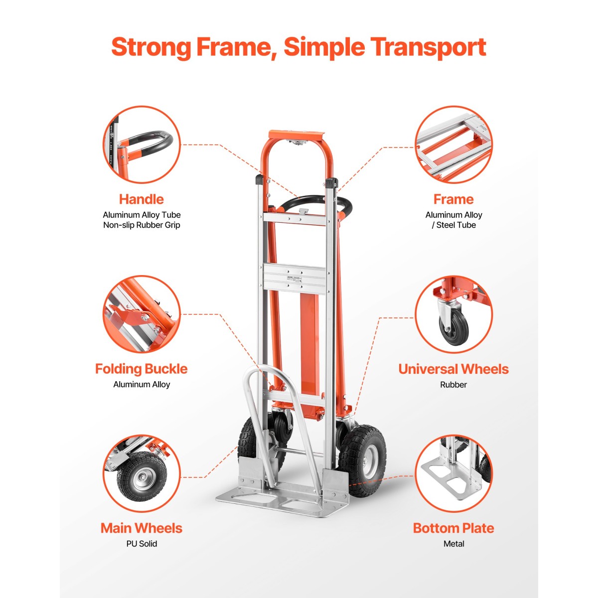 VEVOR 4 in 1 Hand Truck, 453,6 kg Χωρητικότητα φόρτωσης για λειτουργία 4 τροχών, Convertible Hand Truck Dolly με αντιολισθητική λαβή & ρόδες, φορητό τρόλεϊ από κράμα αλουμινίου για μετακίνηση σπίτι, γραφείο, αποθήκη
