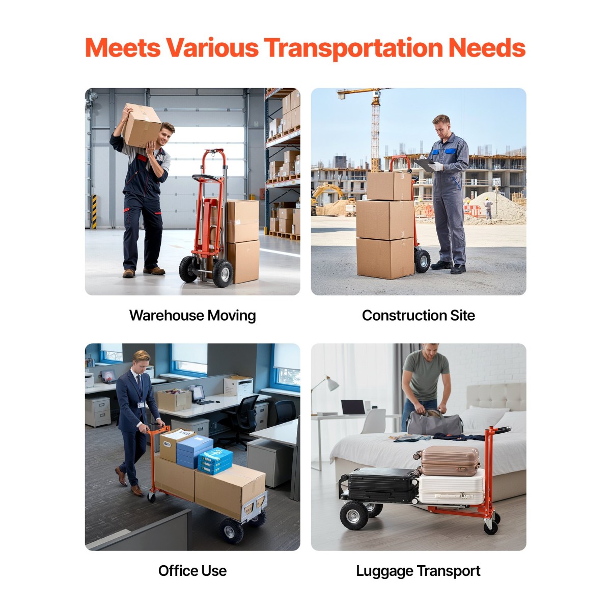 VEVOR 4 in 1 Hand Truck, 453,6 kg Χωρητικότητα φόρτωσης για λειτουργία 4 τροχών, Convertible Hand Truck Dolly με αντιολισθητική λαβή & ρόδες, φορητό τρόλεϊ από κράμα αλουμινίου για μετακίνηση σπίτι, γραφείο, αποθήκη