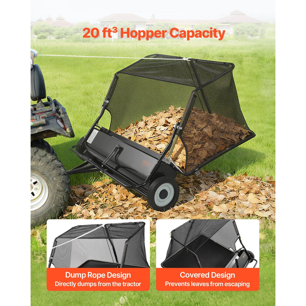 Sweeper VEVOR Tow Behind Lawn Sweeper, 122cm Pull Behind Yard Sweeper, 26 cu.ft Hopper Bag Capacity, Συλλέκτης φύλλων και γρασιδιού με σχοινί απόρριψης, ρυθμιζόμενο ύψος σάρωσης, σάρωθρες κήπου για αγρόκτημα γκαζόν