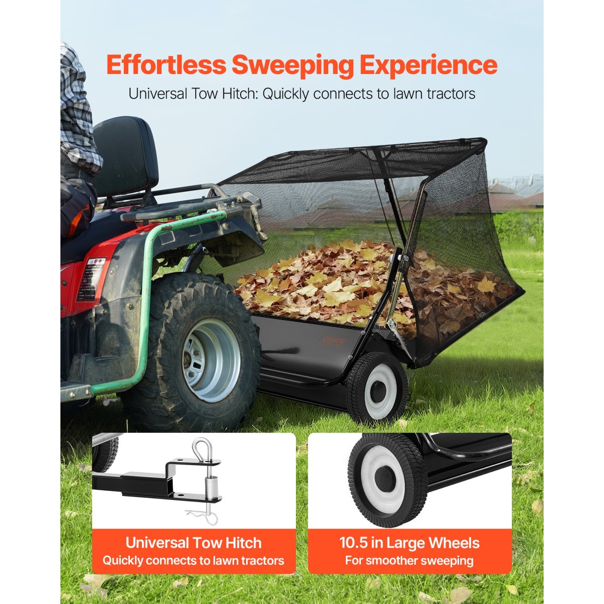 Sweeper VEVOR Tow Behind Lawn Sweeper, 122cm Pull Behind Yard Sweeper, 26 cu.ft Hopper Bag Capacity, Συλλέκτης φύλλων και γρασιδιού με σχοινί απόρριψης, ρυθμιζόμενο ύψος σάρωσης, σάρωθρες κήπου για αγρόκτημα γκαζόν