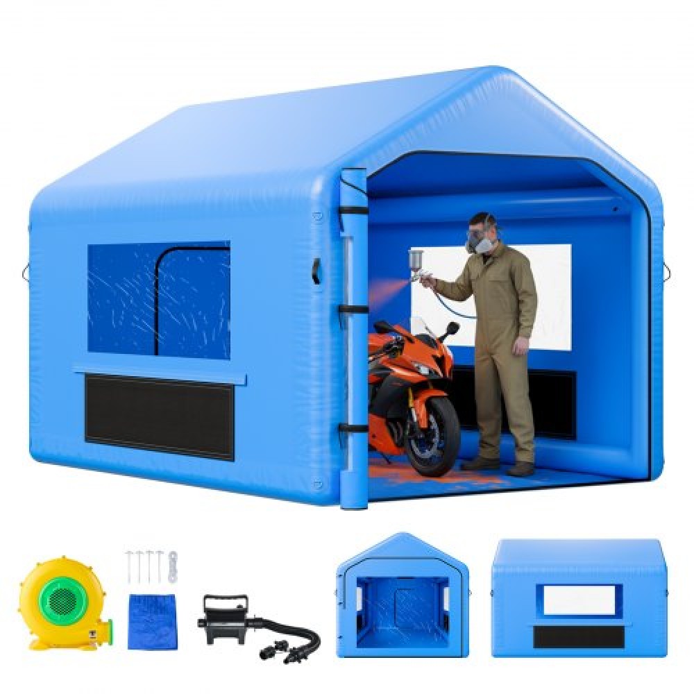 VEVOR Inflatable Paint Booth, 4 x 3 x 2.8 m, Inflatable Spray Booth with 750W Powerful Blower and Air Filter System, Triangular Roof, for Painting Bicycle, Motorcycle, Automotive Sheet Metal