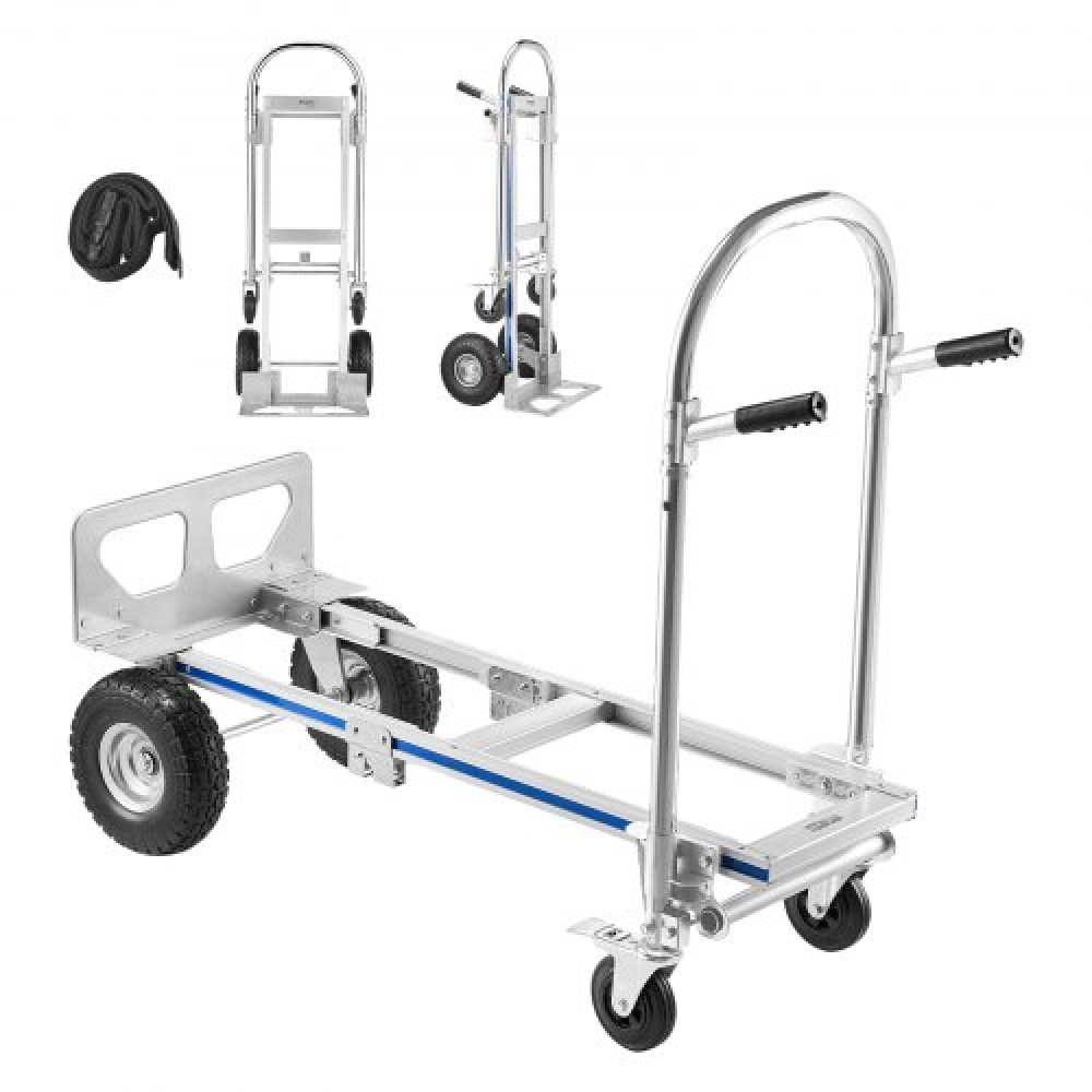VEVOR 2 in 1 Hand Truck, 453.6 kg Load Capacity for 4-Wheel Mode, Convertible Hand Truck Dolly with Non-Slip Handle & Wheels, Portable Trolley Dolly for Moving Home, Office, Warehouse, Supermarket