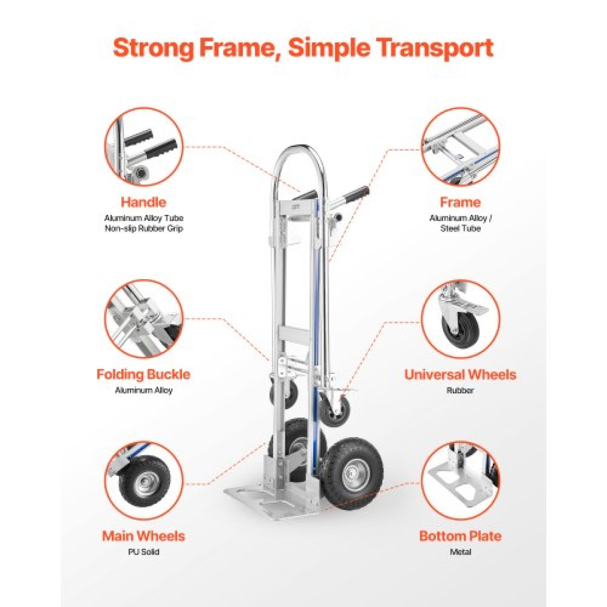 VEVOR 2 in 1 Hand Truck, 453,6 kg Χωρητικότητα φόρτωσης για λειτουργία 4 τροχών, Convertible Hand Truck Dolly με αντιολισθητική λαβή & ρόδες, φορητό τρόλεϊ για μετακόμιση σπιτιού, γραφείου, αποθήκης, σούπερ μάρκετ