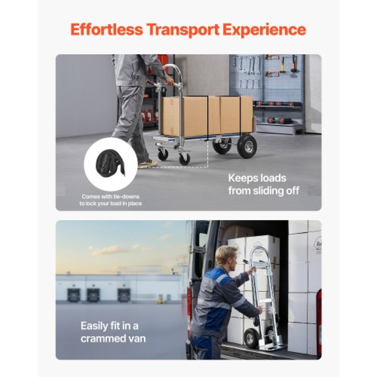 VEVOR 2 in 1 Hand Truck, 453,6 kg Χωρητικότητα φόρτωσης για λειτουργία 4 τροχών, Convertible Hand Truck Dolly με αντιολισθητική λαβή & ρόδες, φορητό τρόλεϊ για μετακόμιση σπιτιού, γραφείου, αποθήκης, σούπερ μάρκετ