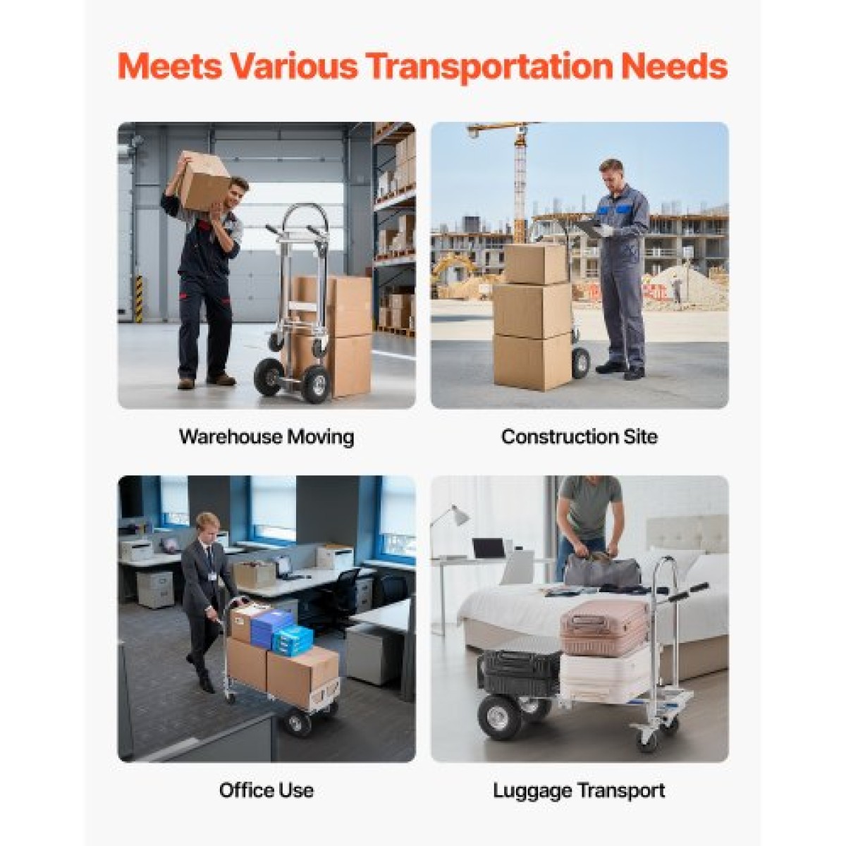 VEVOR 2 in 1 Hand Truck, 453,6 kg Χωρητικότητα φόρτωσης για λειτουργία 4 τροχών, Convertible Hand Truck Dolly με αντιολισθητική λαβή & ρόδες, φορητό τρόλεϊ για μετακόμιση σπιτιού, γραφείου, αποθήκης, σούπερ μάρκετ