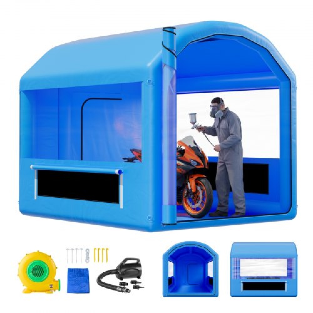 VEVOR Inflatable Paint Booth, 3 x 2.5 x 2.5 m, Inflatable Spray Booth with 550W Powerful Blower and Air Filter System, Round Roof, for Painting Bicycle, Motorcycle, and Automotive Sheet Metal