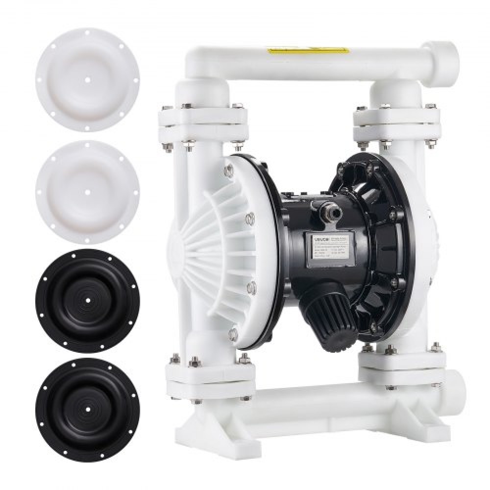 VEVOR Air Operated Double Diaphragm Pump, 95 L/min Max, Standard Int & Out Out Air Pneumatic Waste Oil Transfer Pump, Σώμα πολυπροπυλενίου, Διπλά διαφράγματα, για πετρέλαιο, γράσο, κηροζίνη, βενζίνη