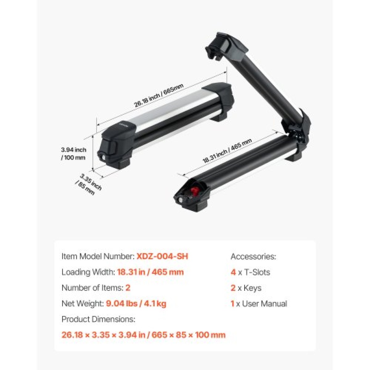 Βάση οροφής VEVOR Ski & Snowboard, Μεταφορά έως και 4 ζευγάρια σκι ή 2 Snowboard, 2 ΤΕΜ Αλουμίνιο Universal Roof Rack Car με κλειδαριά & λαστιχένια επένδυση, φορέας για καλάμι ψαρέματος, ταιριάζουν με τις περισσότερες εγκάρσιες ράβδους