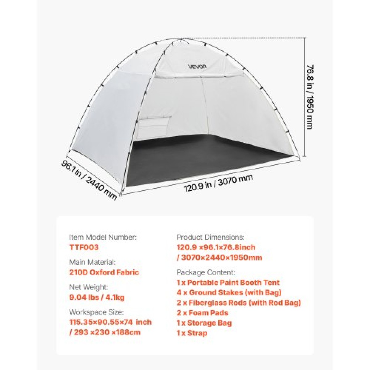 VEVOR Portable Paint Booth Tent, 32930 x 2300 x 1880mm Painting Tent Station, Spray Shelter με ενσωματωμένο δάπεδο & δικτυωτή οθόνη, μεγάλος χώρος, Oxford σκηνές βαφής με σπρέι για ντουλάπι, καρέκλες, τραπέζια