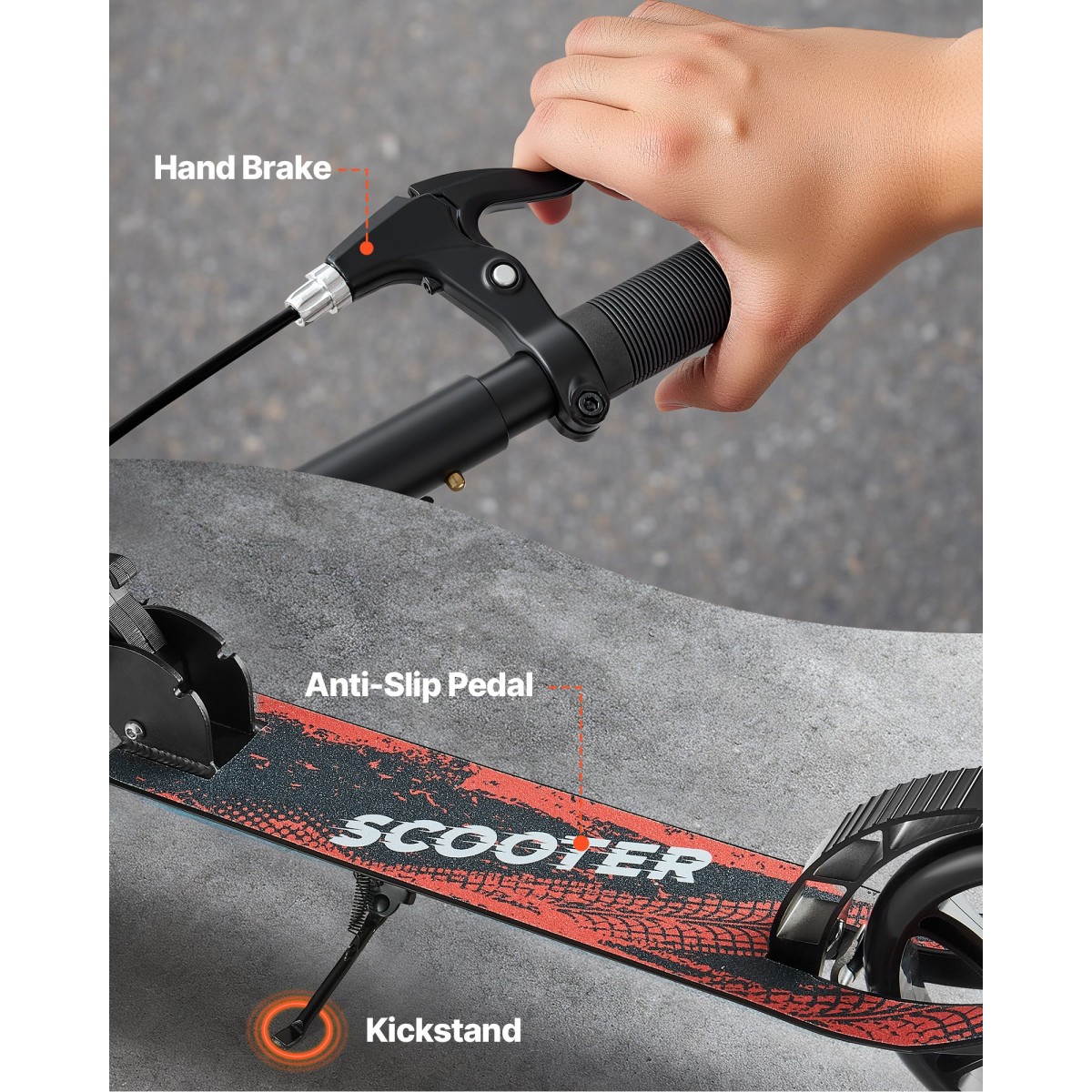 VEVOR Kick Scooter για Παιδιά Ηλικιών 8+, Έφηβοι και Ενήλικες, Μικρό σκούτερ 2 τροχών με τιμόνι ρυθμιζόμενο σε ύψος, φαρδύ αντιολισθητικό κατάστρωμα, αναδιπλούμενο ελαφρύ πλαίσιο για αγόρια και κορίτσια έως 99,8 κιλά, μαύρο