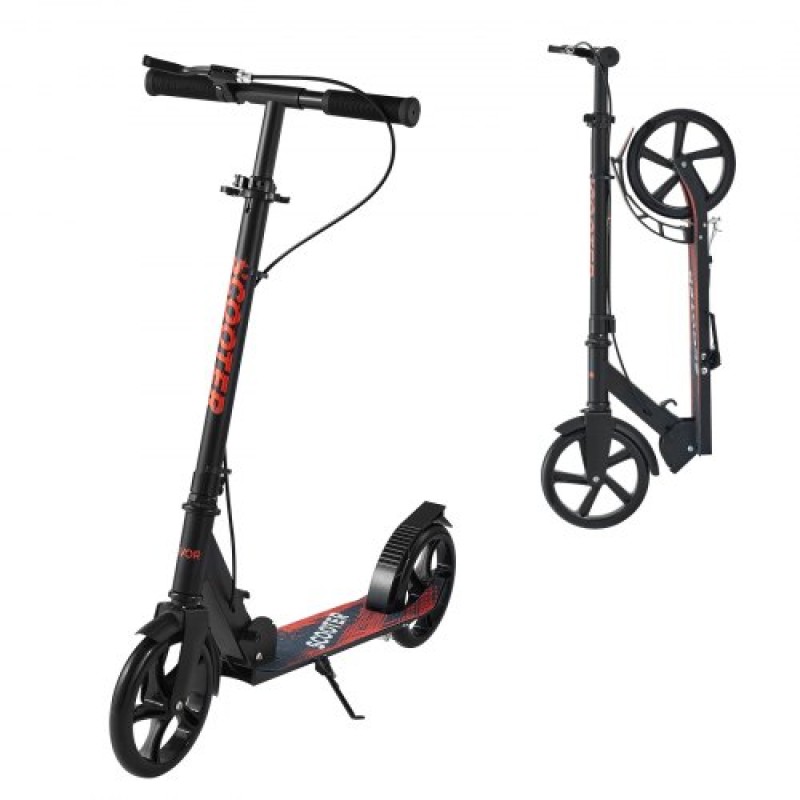 VEVOR Kick Scooter για Παιδιά Ηλικιών 8+, Έφηβοι και Ενήλικες, Μικρό σκούτερ 2 τροχών με τιμόνι ρυθμιζόμενο σε ύψος, φαρδύ αντιολισθητικό κατάστρωμα, αναδιπλούμενο ελαφρύ πλαίσιο για αγόρια και κορίτσια έως 99,8 κιλά, μαύρο