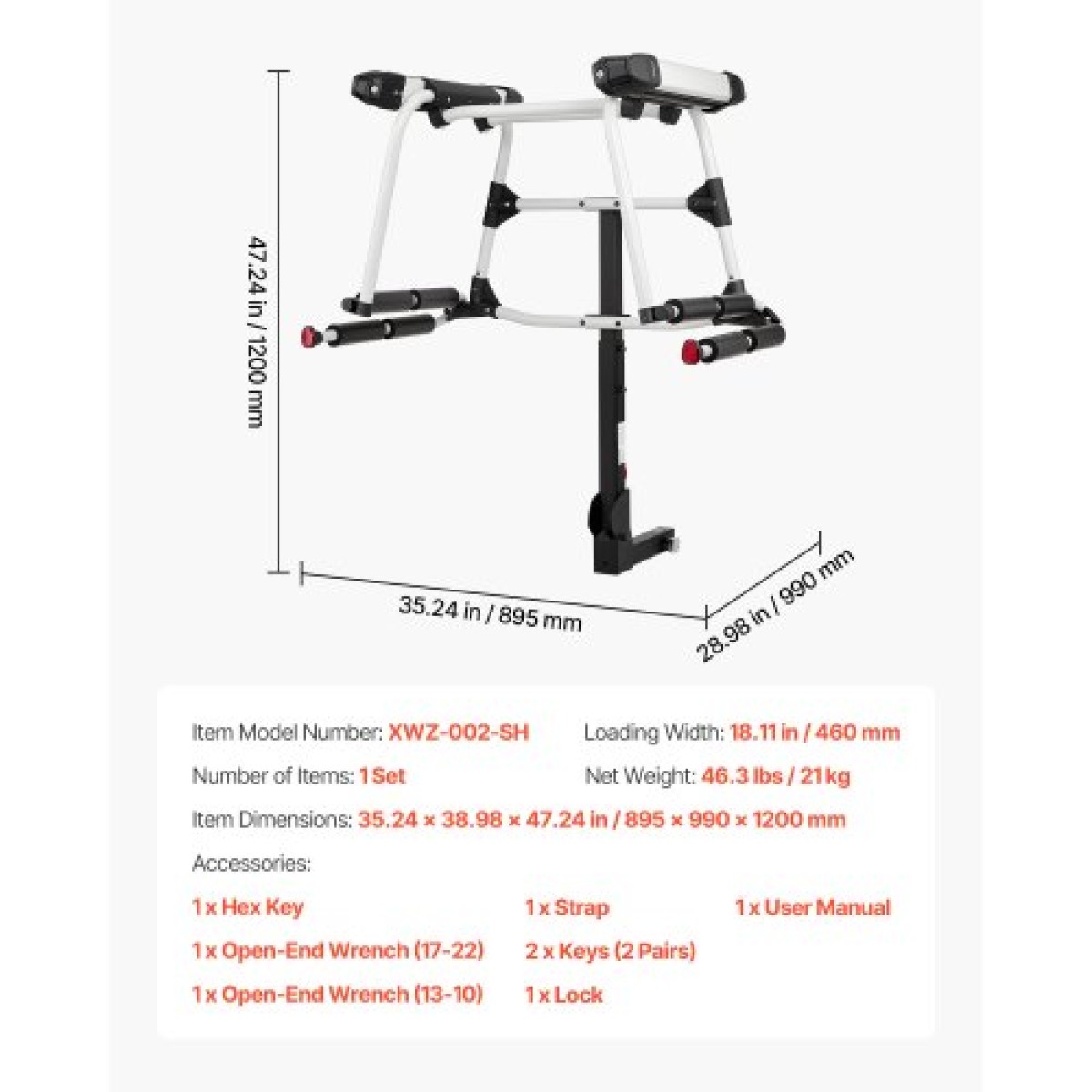 Βάση για σκι και Snowboard VEVOR Hitch, Ταιριάζει σε δέκτη 50 mm, Μεταφέρει έως και 6 ζευγάρια σκι ή 4 Snowboard, Σχάρα για Αυτοκίνητο με Κλειδαριά, Λουράκι ασφαλείας, Πρόσβαση με κλίση, Λαστιχένια επένδυση
