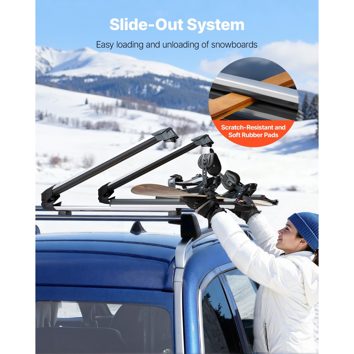 Βάση οροφής VEVOR Ski & Snowboard, Μεταφορά έως και 6 ζευγάρια σκι ή 4 Snowboard, 2 ΤΕΜ. Αλουμινένια Universal θήκη οροφής αυτοκινήτου με κλειδαριά και λαστιχένια επένδυση για καλάμι ψαρέματος, ταιριάζουν με τις περισσότερες εγκάρσιες ράβδους
