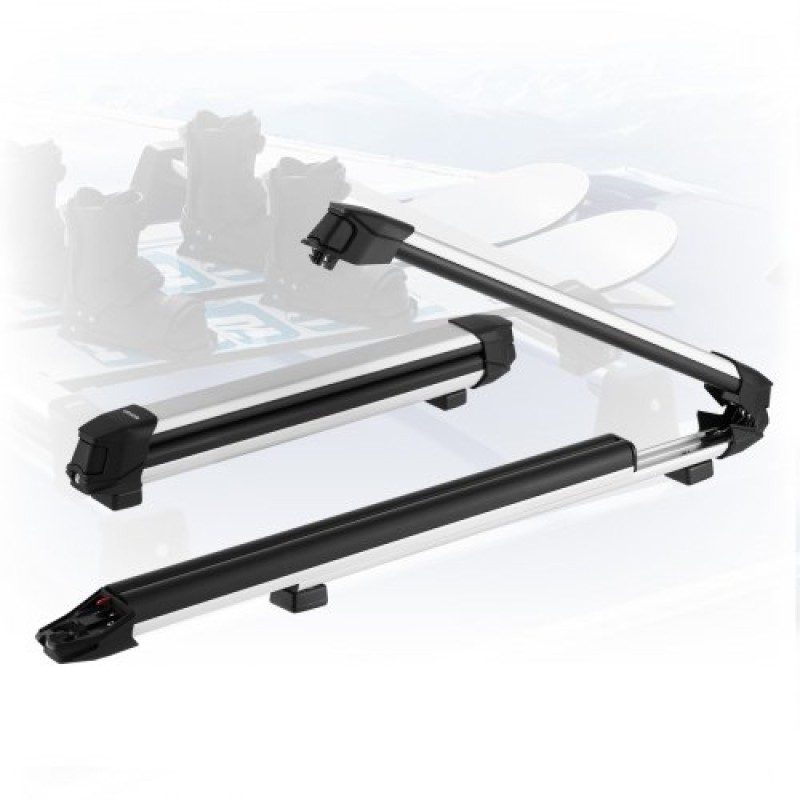Βάση οροφής VEVOR Ski & Snowboard, Μεταφορά έως και 6 ζευγάρια σκι ή 4 Snowboard, 2 ΤΕΜ. Αλουμινένια Universal θήκη οροφής αυτοκινήτου με κλειδαριά και λαστιχένια επένδυση για καλάμι ψαρέματος, ταιριάζουν με τις περισσότερες εγκάρσιες ράβδους