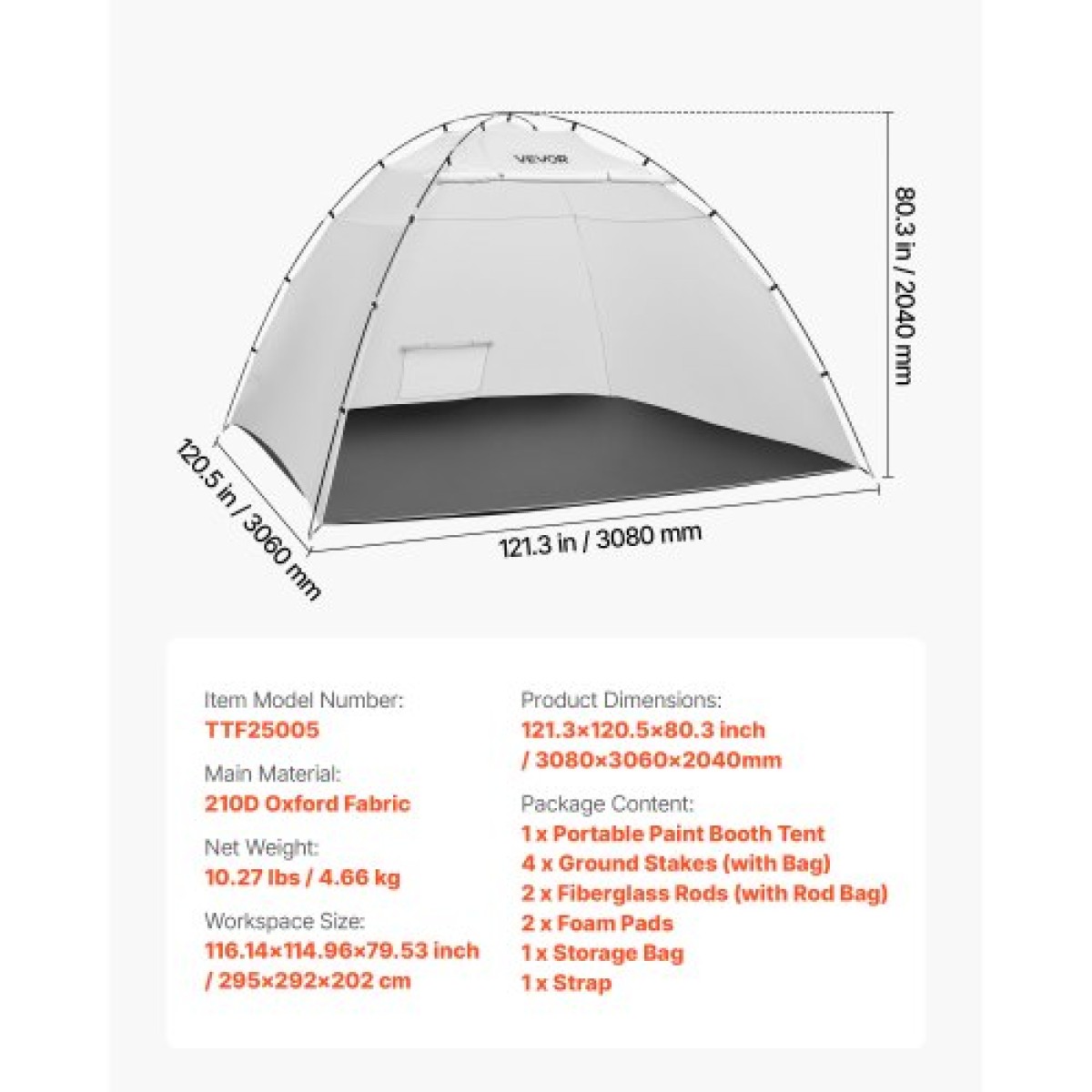 VEVOR Portable Paint Booth Tent, 2950 x 2920 x 2020mm Painting Tent Station, Spray Shelter με ενσωματωμένο δάπεδο & δικτυωτή οθόνη, μεγάλος χώρος, Oxford σκηνές βαφής με σπρέι για ντουλάπια, καρέκλες, τραπέζια