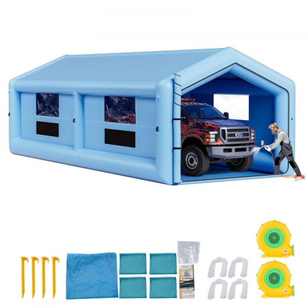 VEVOR Inflatable Paint Booth, 12 x 5 x 4 m, Inflatable Spray Booth with 950W+1100W Blowers and Air Filter System, Triangular Roof, for Painting Car, Truck, Large Furniture, and Automotive Sheet Metal