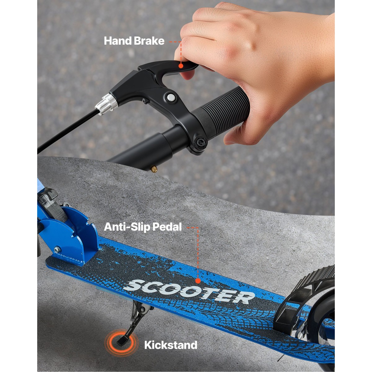 VEVOR Kick Scooter για Παιδιά Ηλικιών 8+, Εφήβους και Ενήλικες, Μικρό σκούτερ 2 τροχών με τιμόνι ρυθμιζόμενο σε ύψος, φαρδύ αντιολισθητικό κατάστρωμα, αναδιπλούμενο ελαφρύ για αγόρια και κορίτσια έως 99,8 κιλά, μαύρο + μπλε
