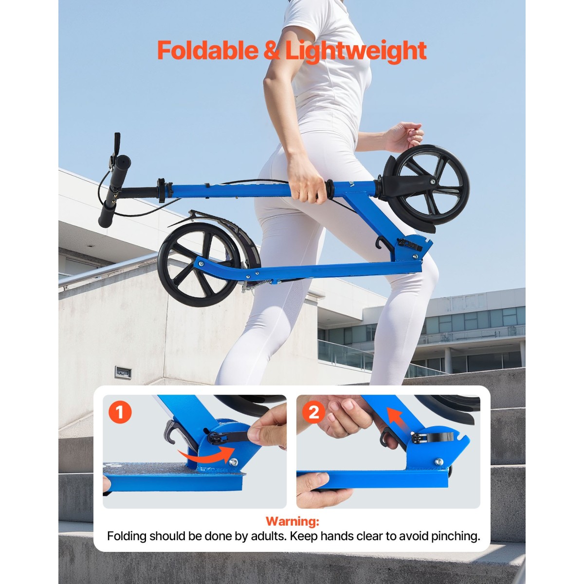 VEVOR Kick Scooter για Παιδιά Ηλικιών 8+, Εφήβους και Ενήλικες, Μικρό σκούτερ 2 τροχών με τιμόνι ρυθμιζόμενο σε ύψος, φαρδύ αντιολισθητικό κατάστρωμα, αναδιπλούμενο ελαφρύ για αγόρια και κορίτσια έως 99,8 κιλά, μαύρο + μπλε