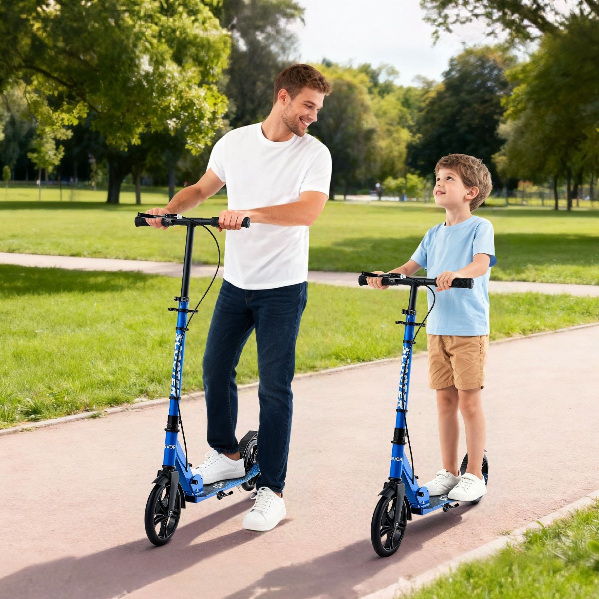VEVOR Kick Scooter για Παιδιά Ηλικιών 8+, Εφήβους και Ενήλικες, Μικρό σκούτερ 2 τροχών με τιμόνι ρυθμιζόμενο σε ύψος, φαρδύ αντιολισθητικό κατάστρωμα, αναδιπλούμενο ελαφρύ για αγόρια και κορίτσια έως 99,8 κιλά, μαύρο + μπλε