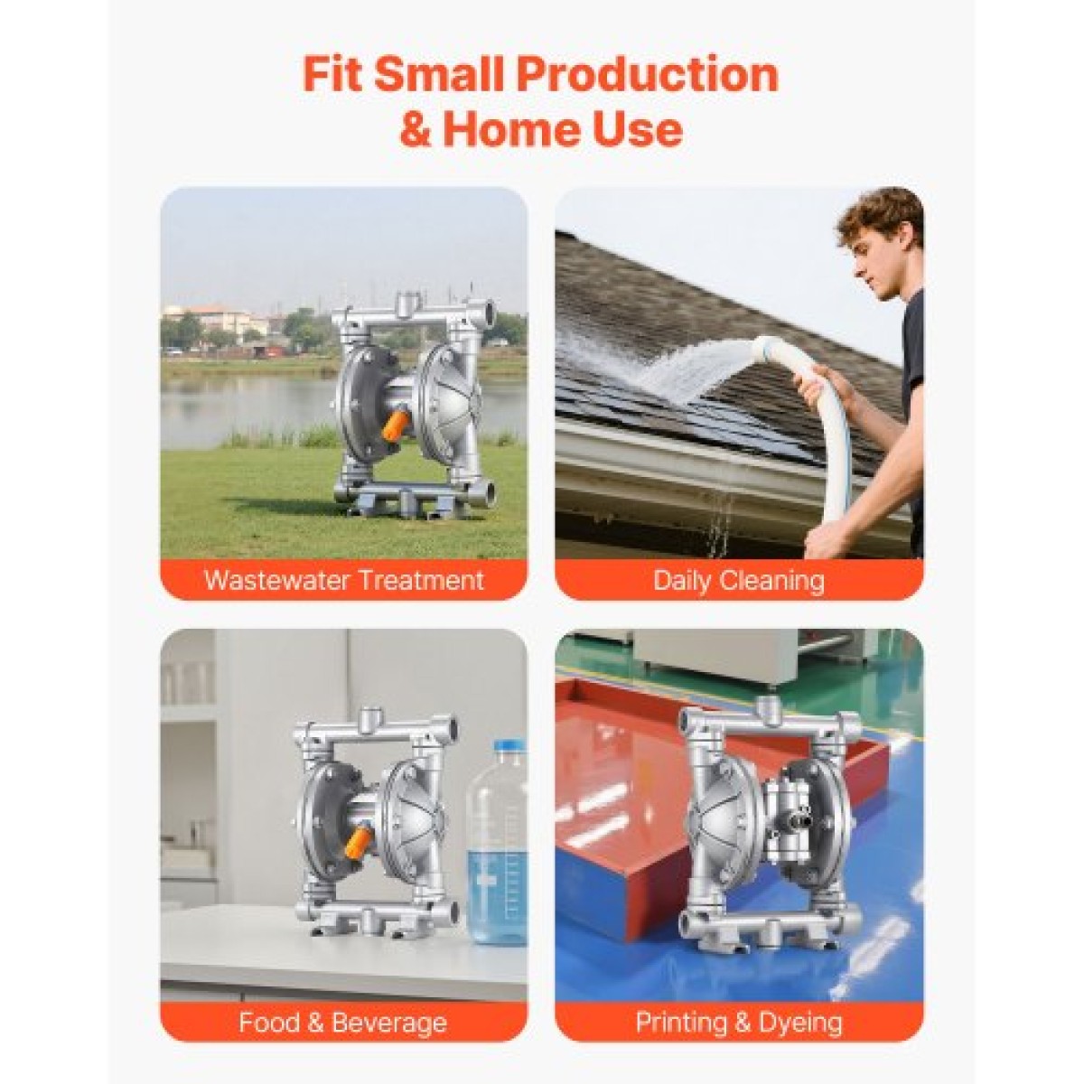 VEVOR Air Operated Double Diaphragm Pump, 25 L/min Max, Standard Int & Out Out Air Pneumatic Waste Oil Transfer Pump, Σώμα από κράμα αλουμινίου, Διπλά διαφράγματα, για ντίζελ, γράσο, κηροζίνη, βενζίνη