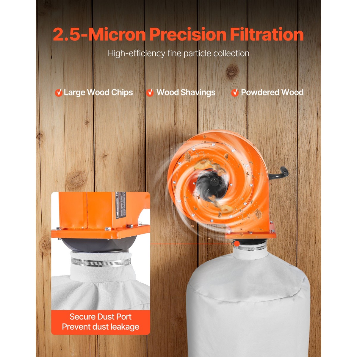 VEVOR Dust Collector, Wall Mount Dust Collector 1 HP, 560 CFM Woodworking Dusts Collectors with 2,5 Micron Dusts Collectors Bag, Sawdust Collector for Woodworking/Workshop, Industrial Factories