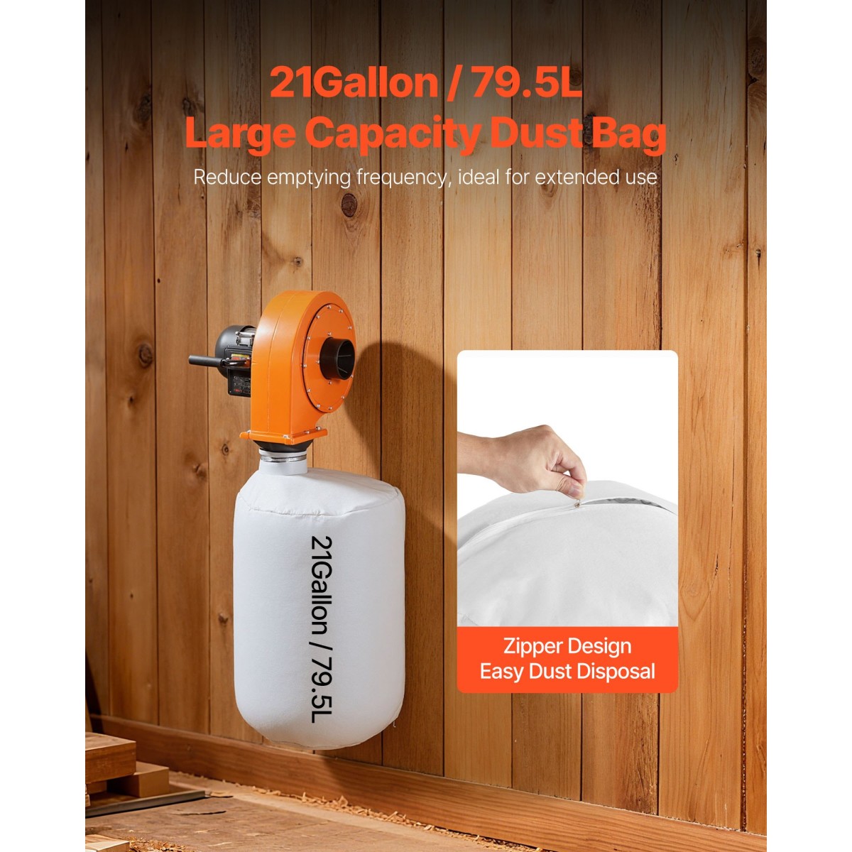 VEVOR Dust Collector, Wall Mount Dust Collector 1 HP, 560 CFM Woodworking Dusts Collectors with 2,5 Micron Dusts Collectors Bag, Sawdust Collector for Woodworking/Workshop, Industrial Factories