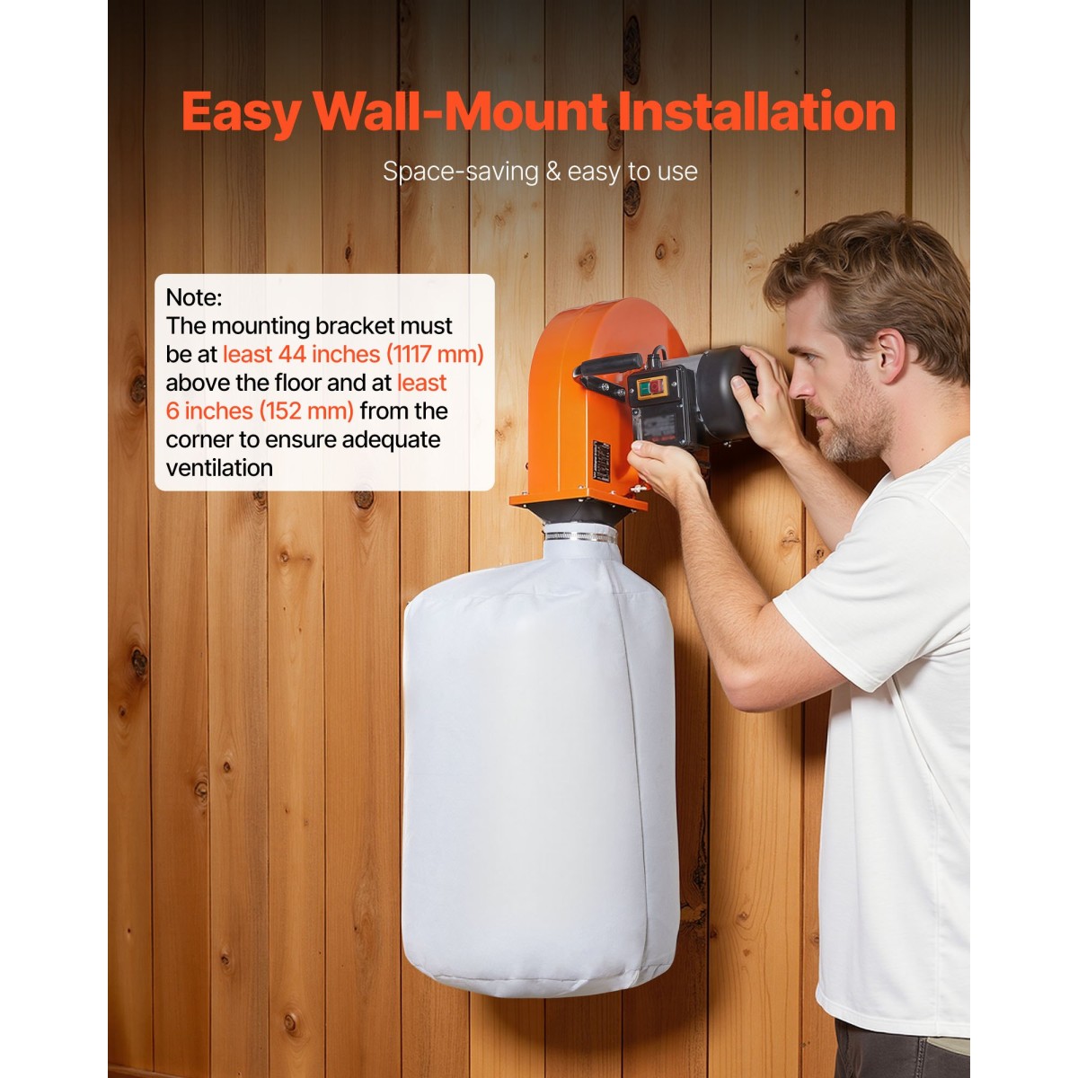 VEVOR Dust Collector, Wall Mount Dust Collector 1 HP, 560 CFM Woodworking Dusts Collectors with 2,5 Micron Dusts Collectors Bag, Sawdust Collector for Woodworking/Workshop, Industrial Factories