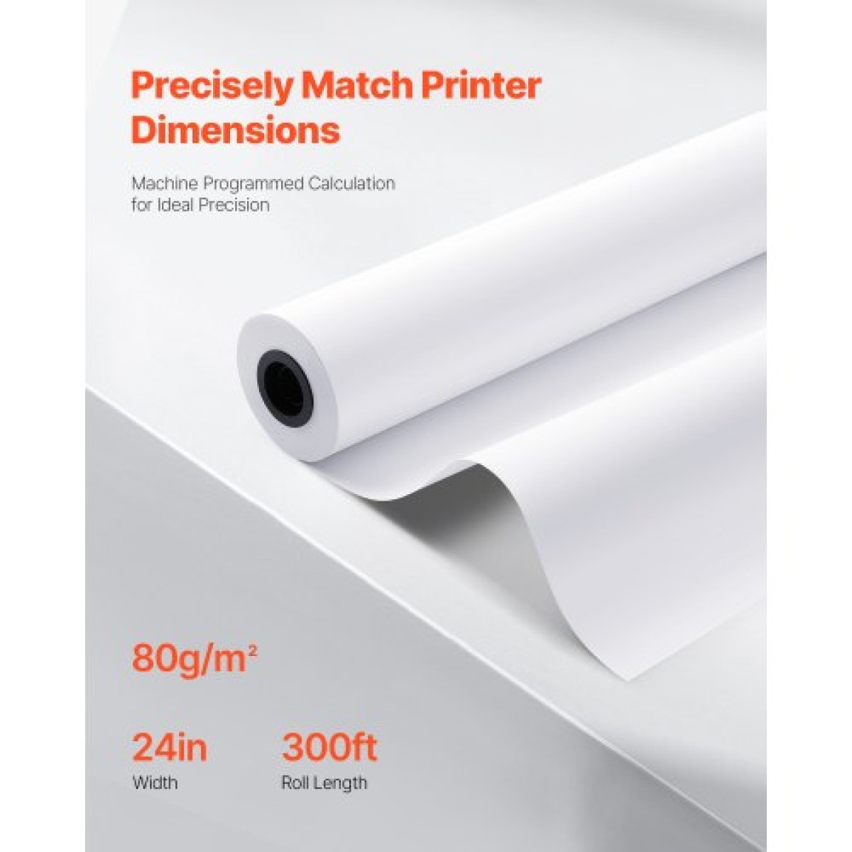 Χαρτί ευρείας μορφής VEVOR, 609,6 mm x 91,4 m Roll Plotter, 2 Rolls CAD Bond Rolls με 50,8 mm Core, 80 Rolls Plotter GSM, για σχέδια CAD, μηχανολογικά σχέδια, χάρτες GIS και αρχιτεκτονικά σχέδια