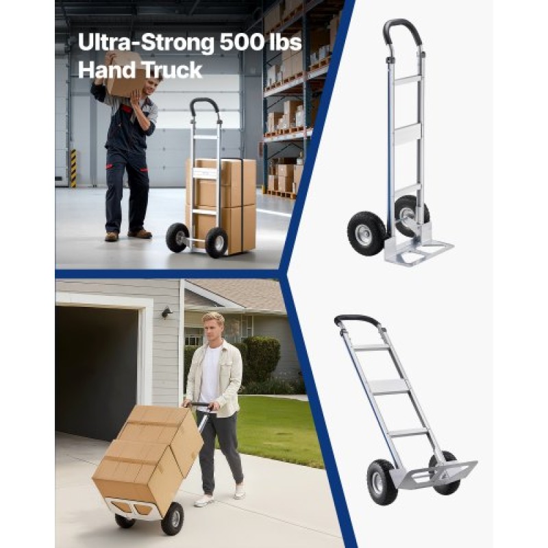 Φορτηγό VEVOR, Χωρητικότητα 226,9 kg, βαρέως τύπου Hand Truck Dolly με αντιολισθητικές ρόδες & λαβή, φορητό τρόλεϊ από κράμα αλουμινίου με ιμάντα πρόσδεσης για μετακίνηση σπιτιού, γραφείου, αποθήκης