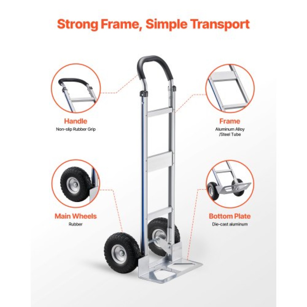 Φορτηγό VEVOR, Χωρητικότητα 226,9 kg, βαρέως τύπου Hand Truck Dolly με αντιολισθητικές ρόδες & λαβή, φορητό τρόλεϊ από κράμα αλουμινίου με ιμάντα πρόσδεσης για μετακίνηση σπιτιού, γραφείου, αποθήκης