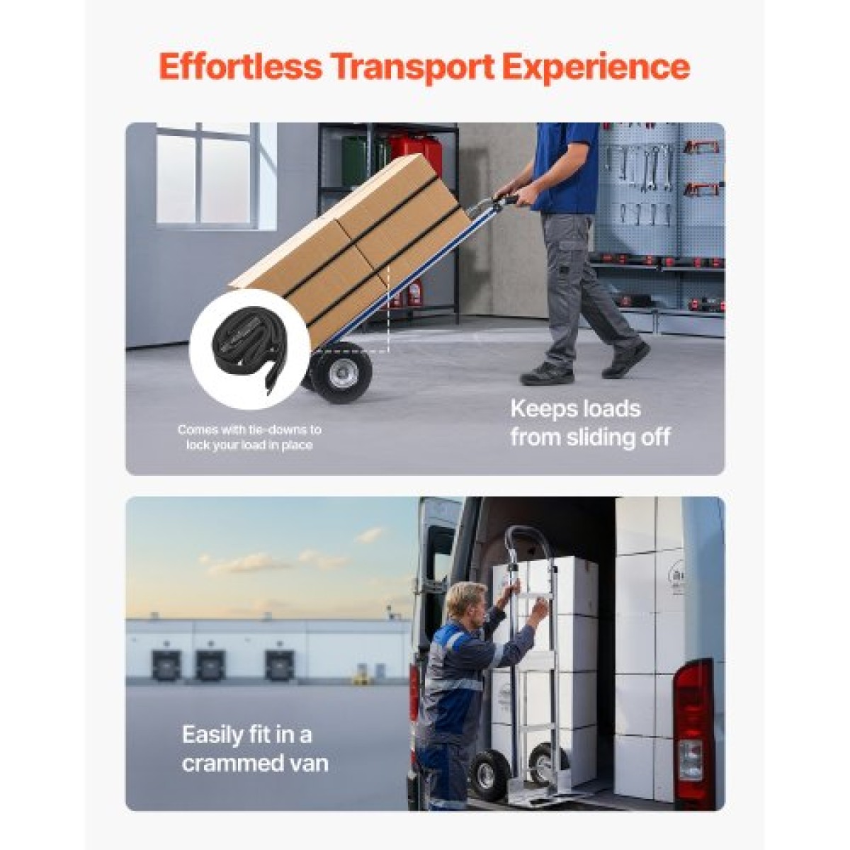 Φορτηγό VEVOR, Χωρητικότητα 226,9 kg, βαρέως τύπου Hand Truck Dolly με αντιολισθητικές ρόδες & λαβή, φορητό τρόλεϊ από κράμα αλουμινίου με ιμάντα πρόσδεσης για μετακίνηση σπιτιού, γραφείου, αποθήκης