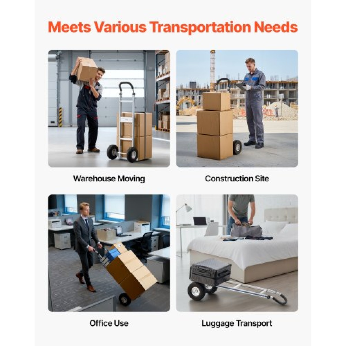 Φορτηγό VEVOR, Χωρητικότητα 226,9 kg, βαρέως τύπου Hand Truck Dolly με αντιολισθητικές ρόδες & λαβή, φορητό τρόλεϊ από κράμα αλουμινίου με ιμάντα πρόσδεσης για μετακίνηση σπιτιού, γραφείου, αποθήκης