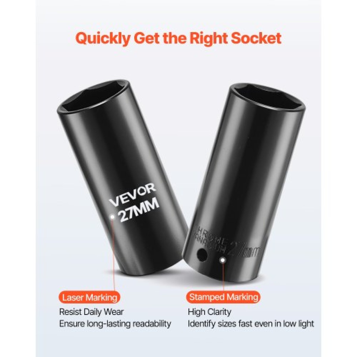 VEVOR 1/2 in Drive Impact Socket Set, 39 τεμαχίων, 6 Point Deep & Shallow Impact Sockets, Metric 9 έως 30 mm, Cr-V Steel Υψηλής αντοχής, με Universal Joint, Dual Size Marks, Heavy Duty Carry Case