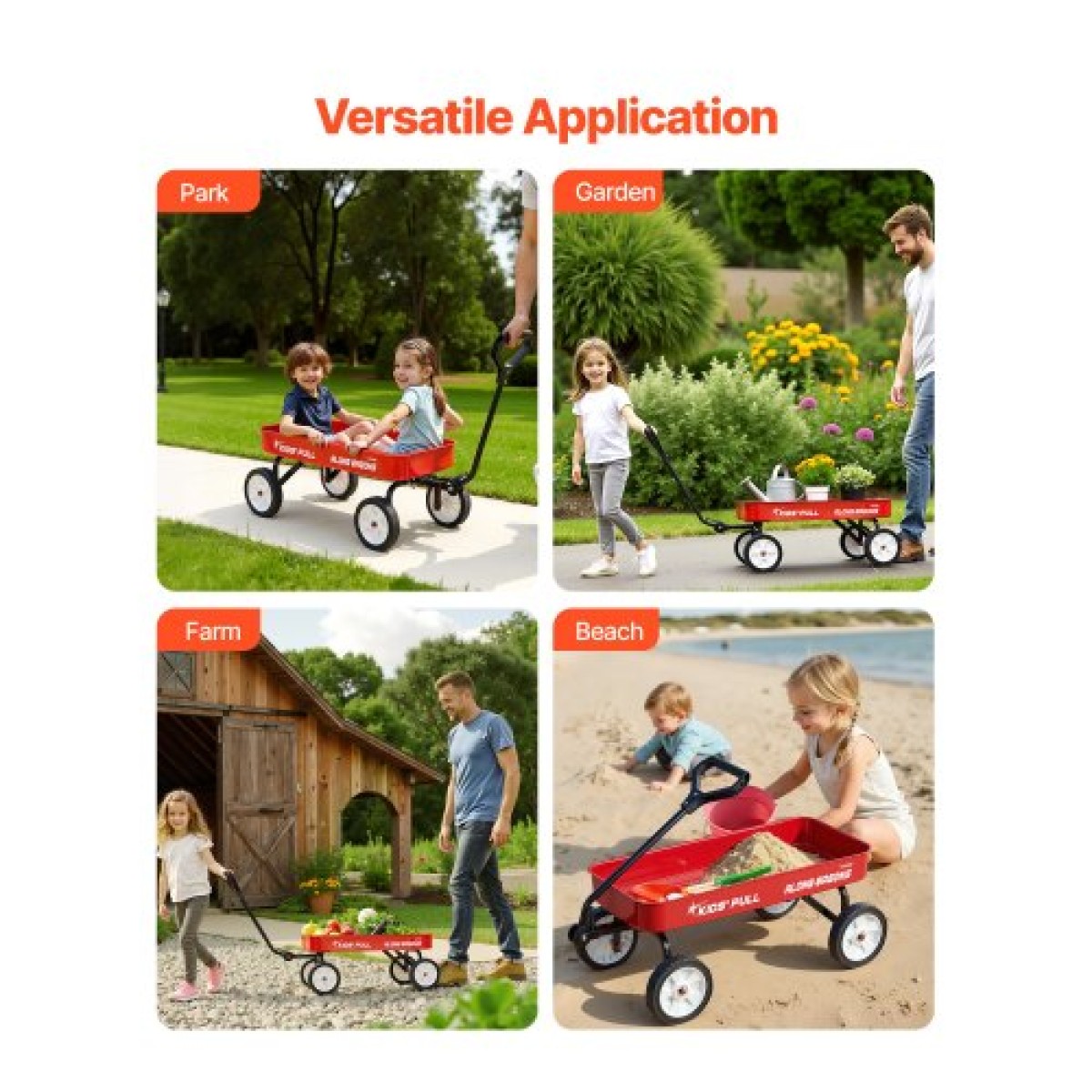 VEVOR Pull-Along Wagon για παιδιά, Βαγόνια νηπίων 101 cm, Υποστηρίζει έως 80 κιλά, Βαγόνια παντός εδάφους με λαβή, Δώρο γενεθλίων για παιδική κηπουρική Κάμπινγκ στην παραλία, κόκκινο