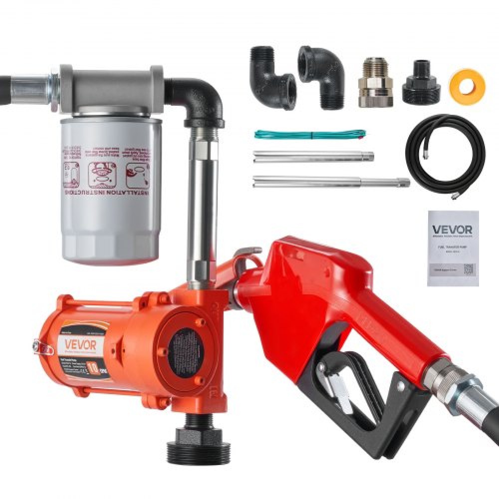 Αντλία μεταφοράς καυσίμου VEVOR, 12V DC 40 L/min, Φορητό κιτ αντλίας μεταφοράς ντίζελ, με ακροφύσιο αυτόματης απενεργοποίησης, σωλήνας εκκένωσης, προστασία υπερθέρμανσης, καλώδιο τροφοδοσίας, αντιεκρηκτικό, για βενζίνη πετρελαίου κηροζίνης