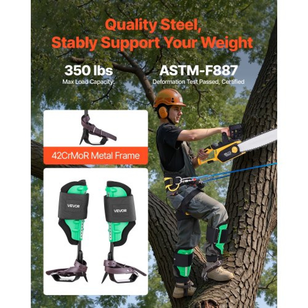 VEVOR Tree Climbing Spikes Set, Εργαλείο αναρρίχησης δέντρων με ρυθμιζόμενο ύψος με ιμάντες & προστατευτικά ακίδων, χωρητικότητα 159 kg, Δενδροκομικός εξοπλισμός Heavy Duty Steel Climb Spurs για κυνήγι συλλογής φρούτων