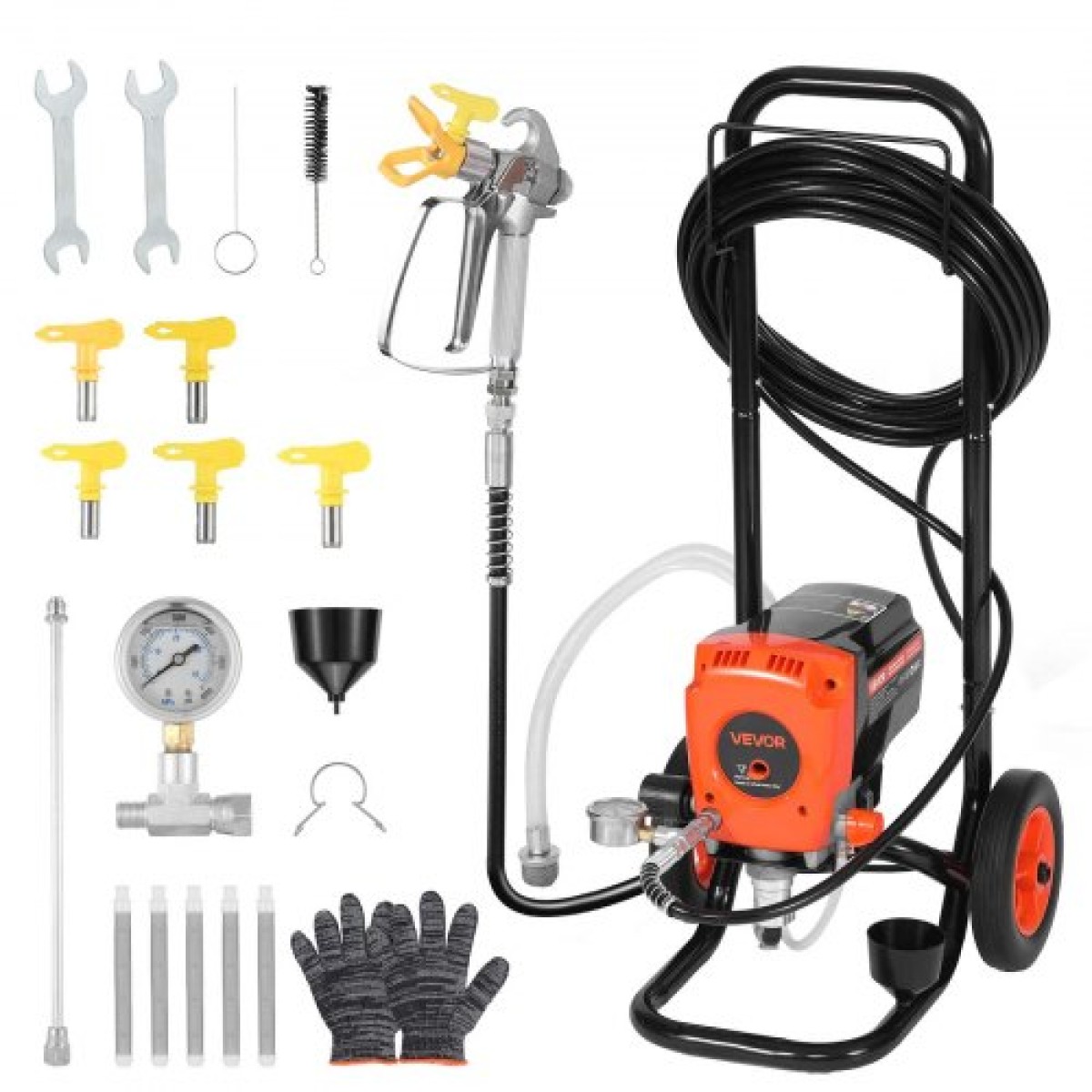 Ψεκαστήρας χρωμάτων VEVOR Stand Airless, 900W, 3300PSI Ψεκαστήρας χωρίς αέρα υψηλής πίεσης με καρότσι, βούρτσα καθαρισμού, σωλήνας, ράβδο προέκτασης, ακροφύσια, ηλεκτρικό μηχάνημα βαφής για εσωτερικούς ή εξωτερικούς χώρους σπιτιού
